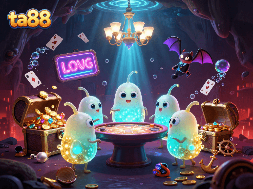 Experience the thrilling atmosphere of ta88 with bioluminescent glowworms illuminating a vibrant casino scene.