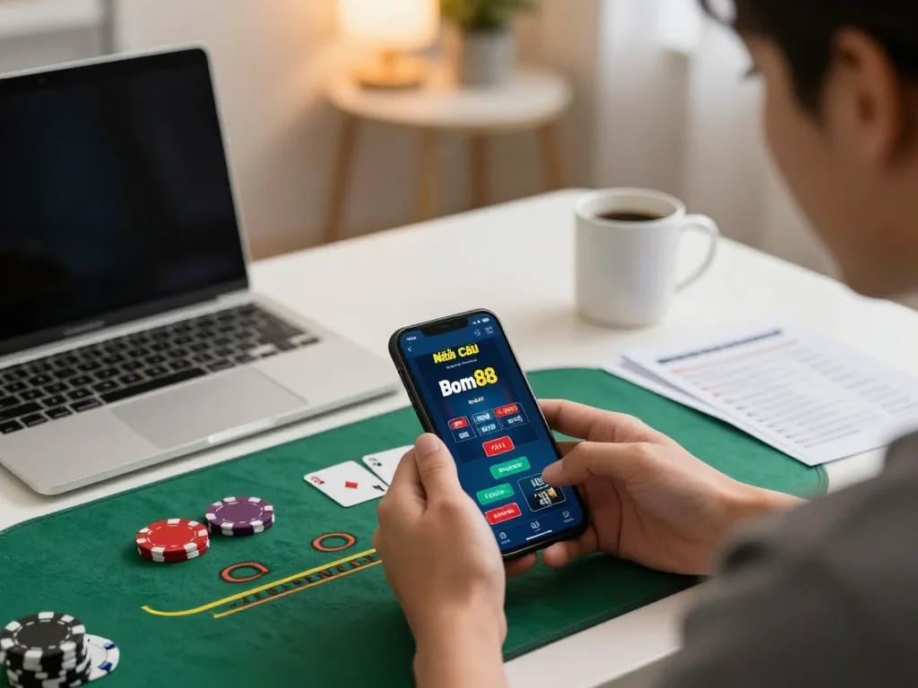Engaging in live dealer blackjack on Nhà cái Bom88 where strategy meets responsible gaming.