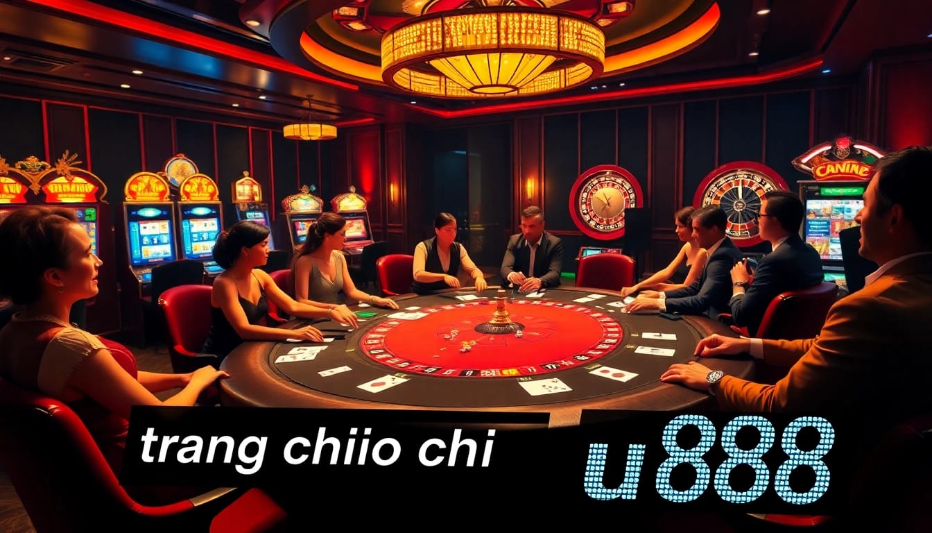 Engaging scene of a poker game at trang chủ u888, showcasing high-stakes excitement with vibrant casino elements.