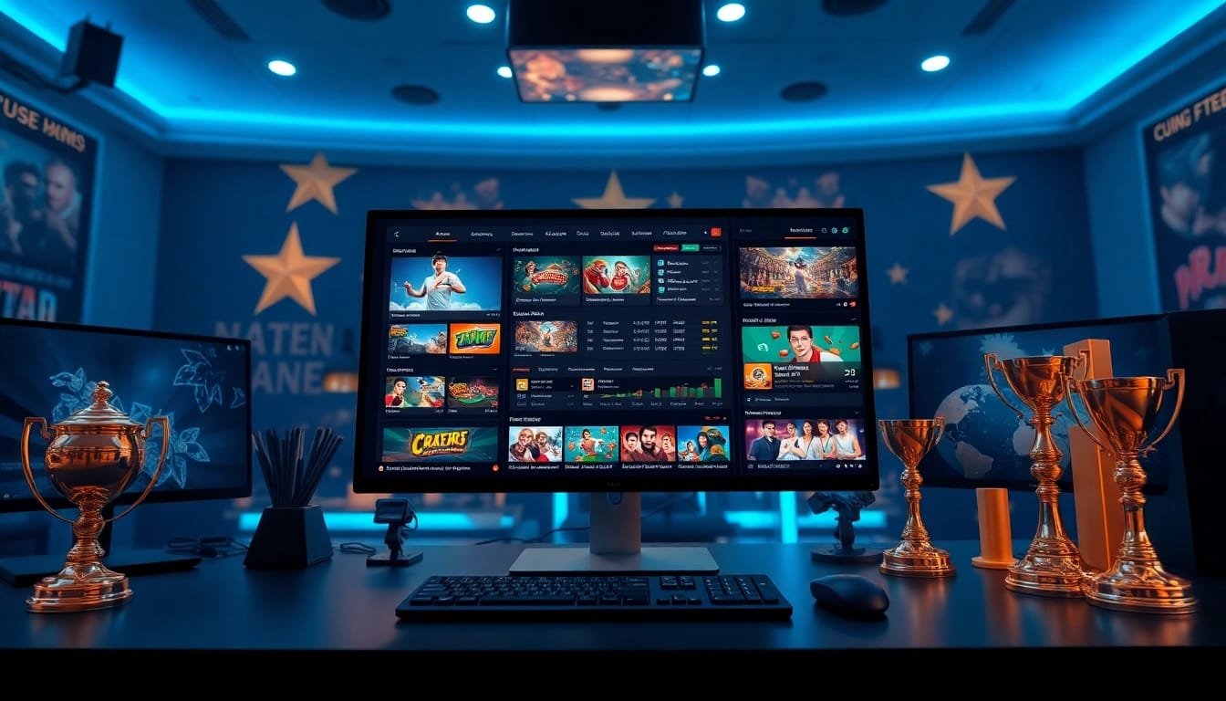 Top 10 nhà cái uy tín showcased in a modern gaming setup with engaging betting interfaces.
