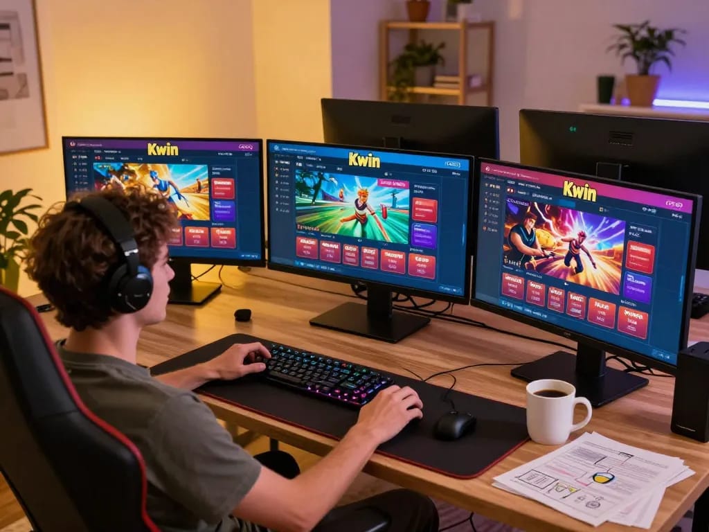 Kwin online gaming experience with a user engaged in casino games, showcasing strategy and enjoyment.
