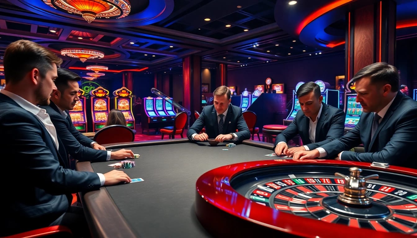Go8 online gambling interface with elegant casino elements featuring poker chips and a roulette wheel.