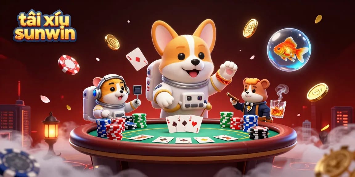 Engage in thrilling tài xỉu sunwin gameplay surrounded by vibrant casino elements and characters.