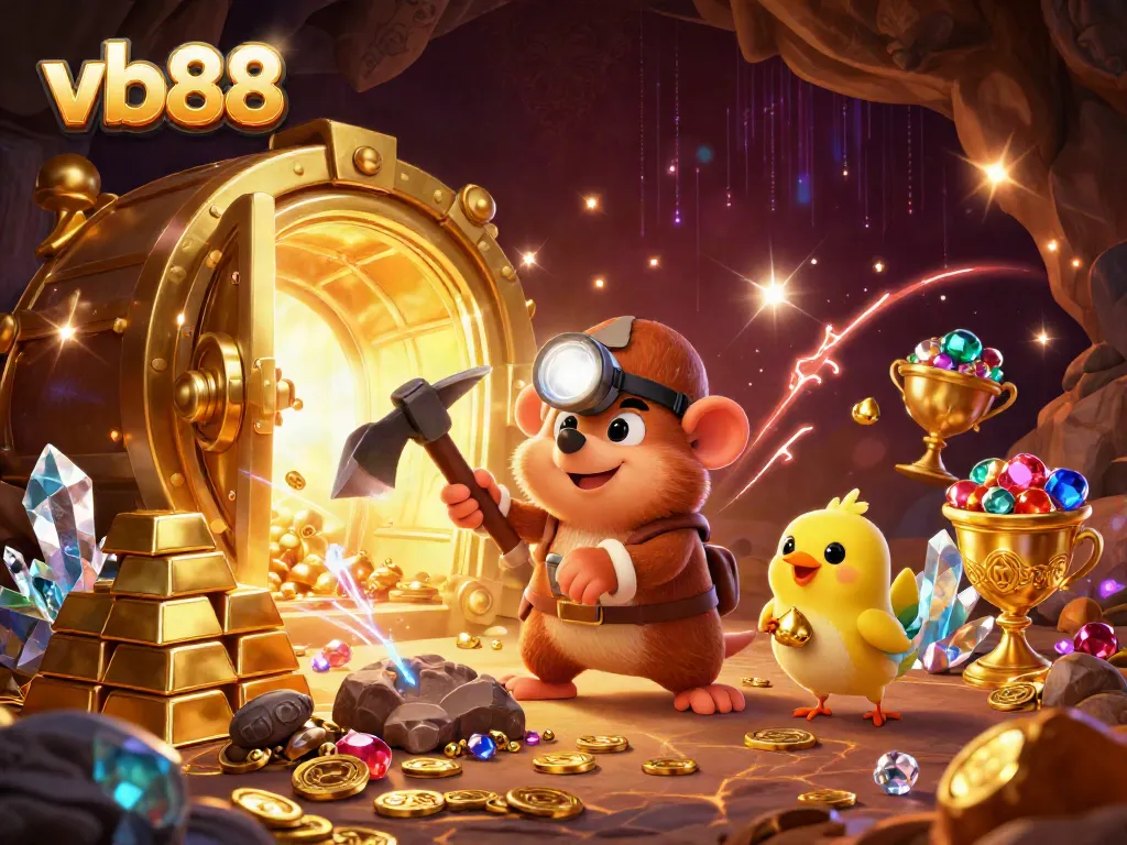 Experience the thrilling adventure of vb88 with a treasure hunter mole discovering gold and gems.
