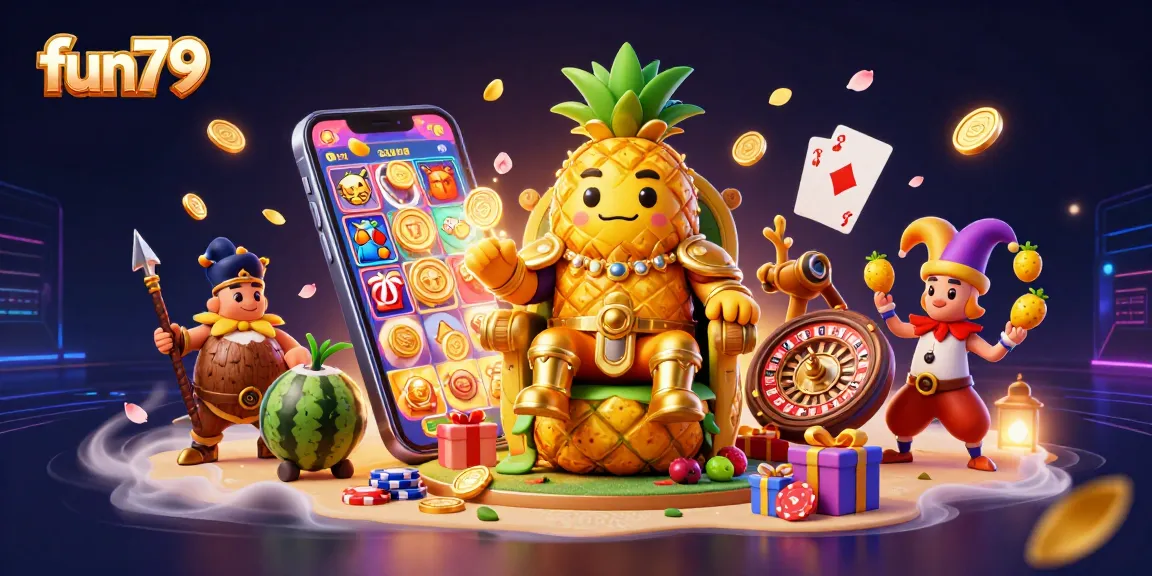 Experience the thrill of fun79 with a vibrant 3D casino scene featuring engaging characters and dynamic gaming elements.