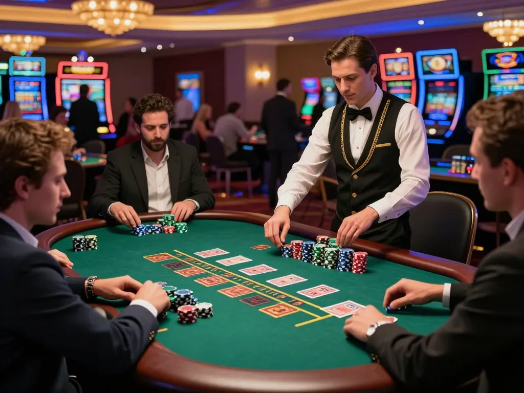 Engaging blackjack table scene with players and chips at DA88 casino