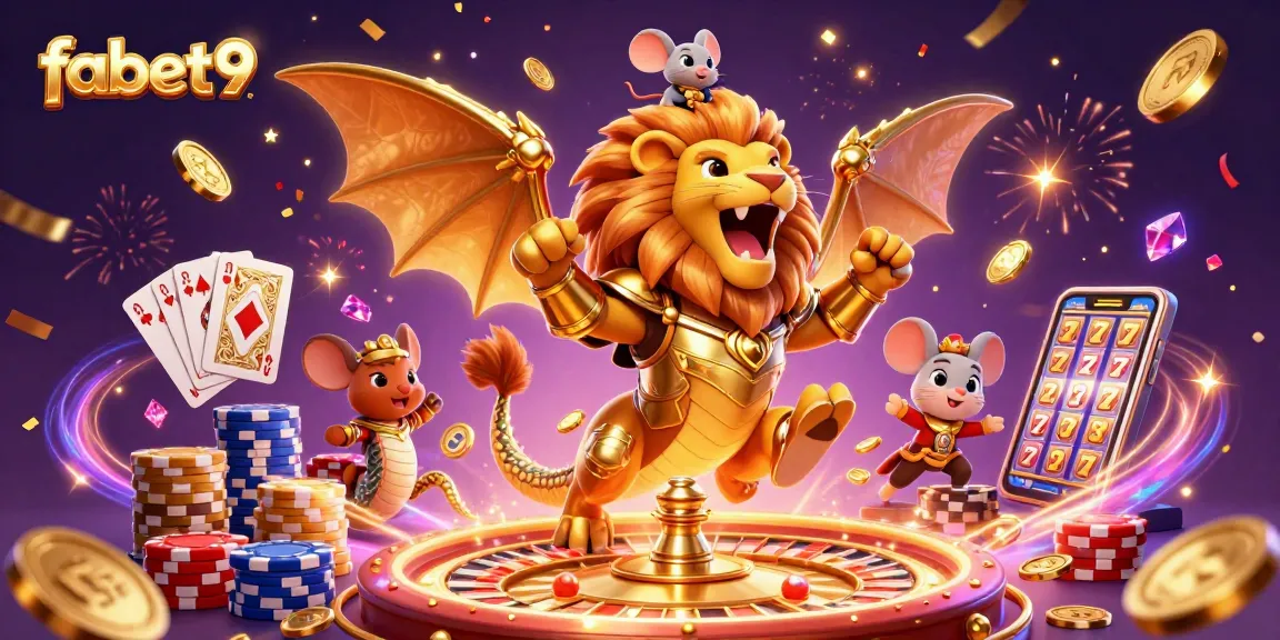 Experience fabet9 thrilling gameplay with a golden chimera and mouse jockey amidst casino action.