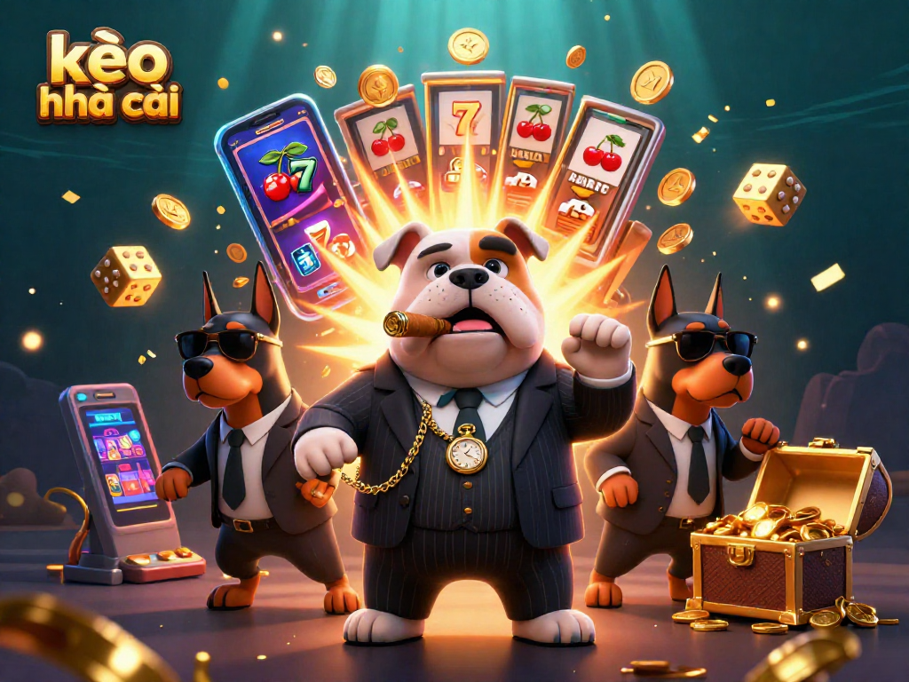 Join the action with kèo nhà cái in a lively 3D casino scene featuring a mafia boss bulldog and dynamic gaming elements.
