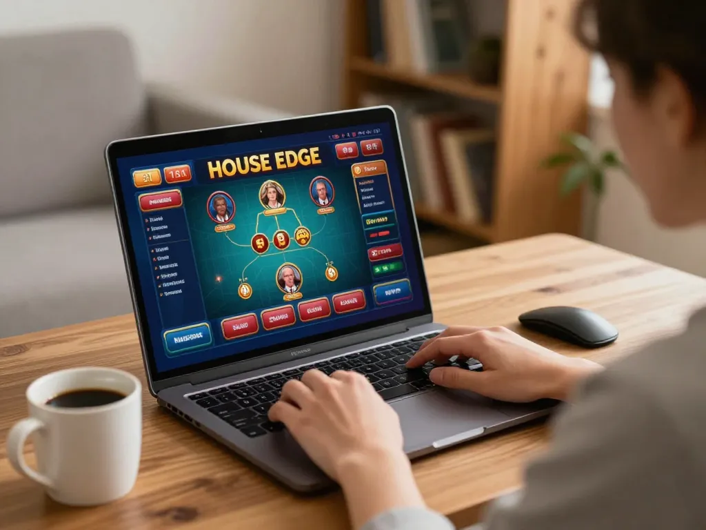 Engaged player explores nhà cái vb88 options on laptop, enjoying online casino games in cozy home setting.
