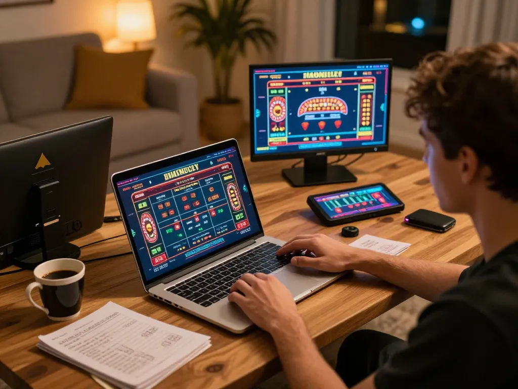 Player enjoying online gaming at b52club with laptop displaying dynamic casino games