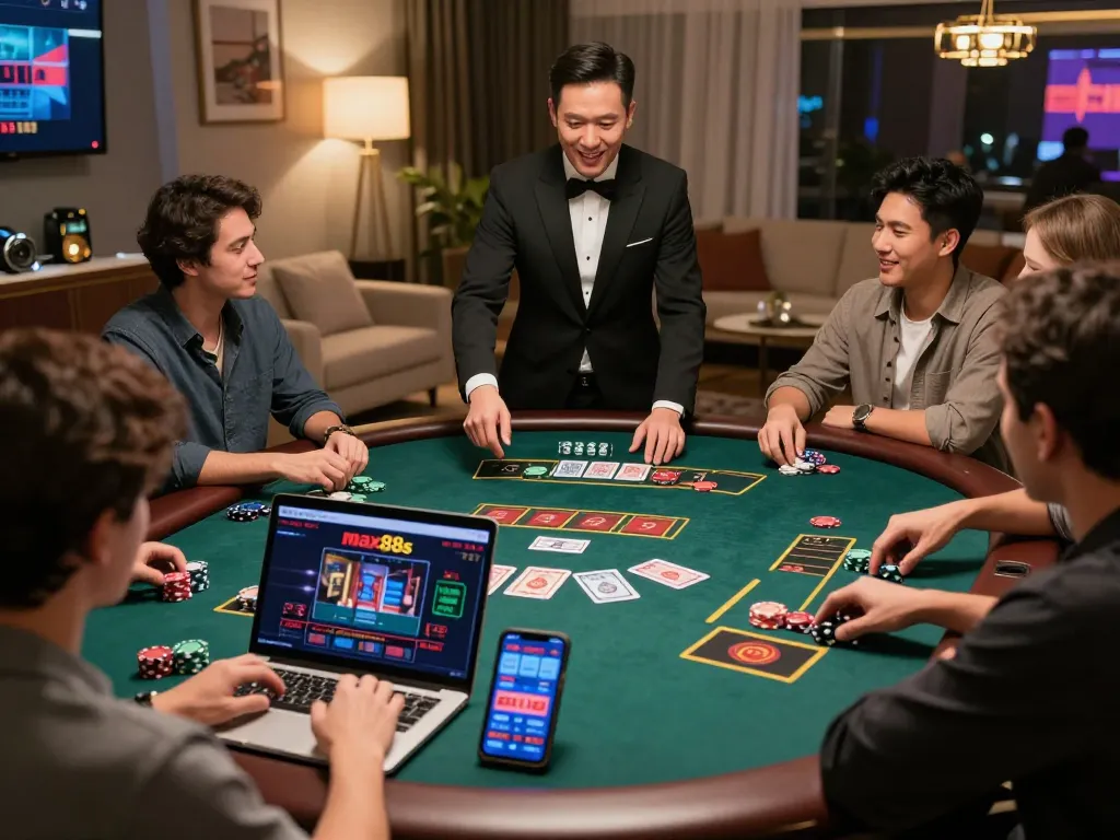 Players enjoying a live dealer game on max88s, creating an engaging and exciting online casino atmosphere.