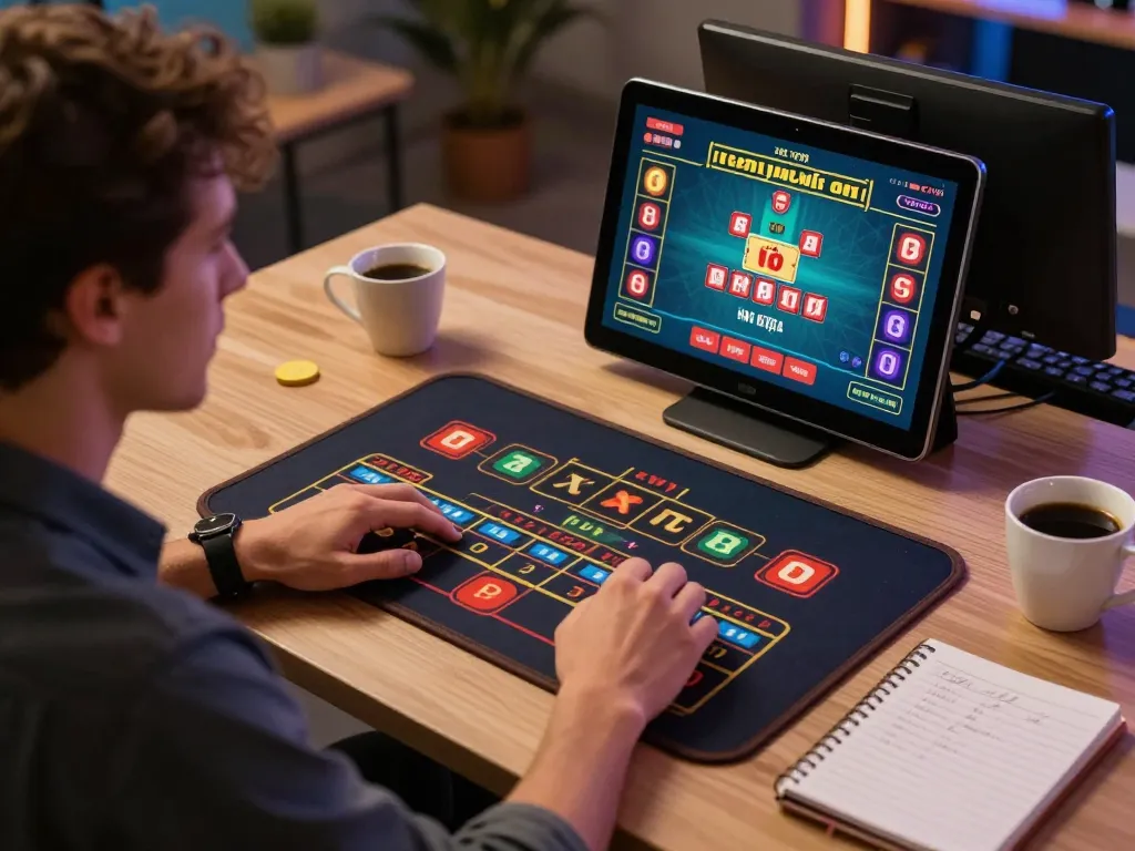 Player betting in an online xóc đĩa game at home, showcasing a vibrant gaming setup.