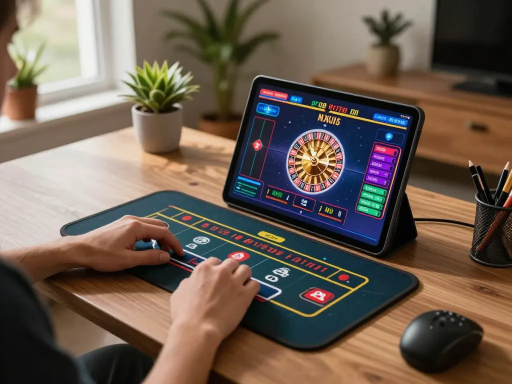 Player experiencing thabete live dealer gaming on a tablet at home.