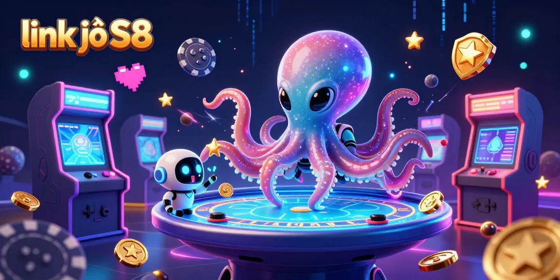 Play exciting games at link vào S8 with a vibrant alien octopus managing a holographic poker table