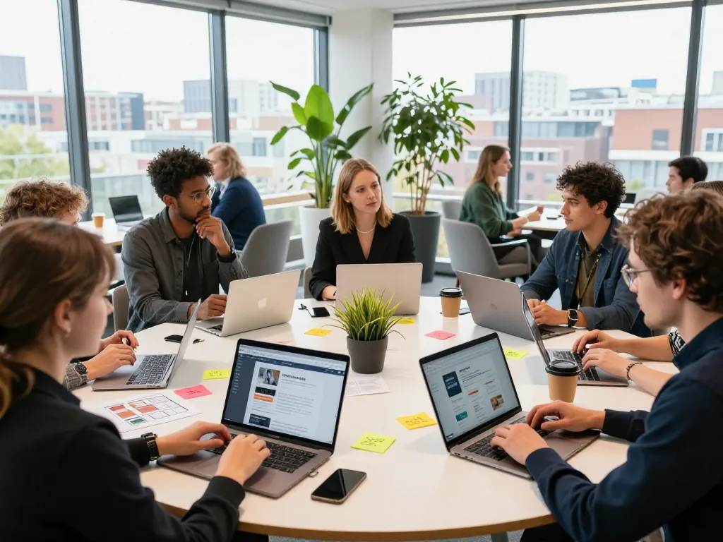 Bedrijven in Utrecht die samenwerken in een moderne werkruimte met een levendige sfeer.
