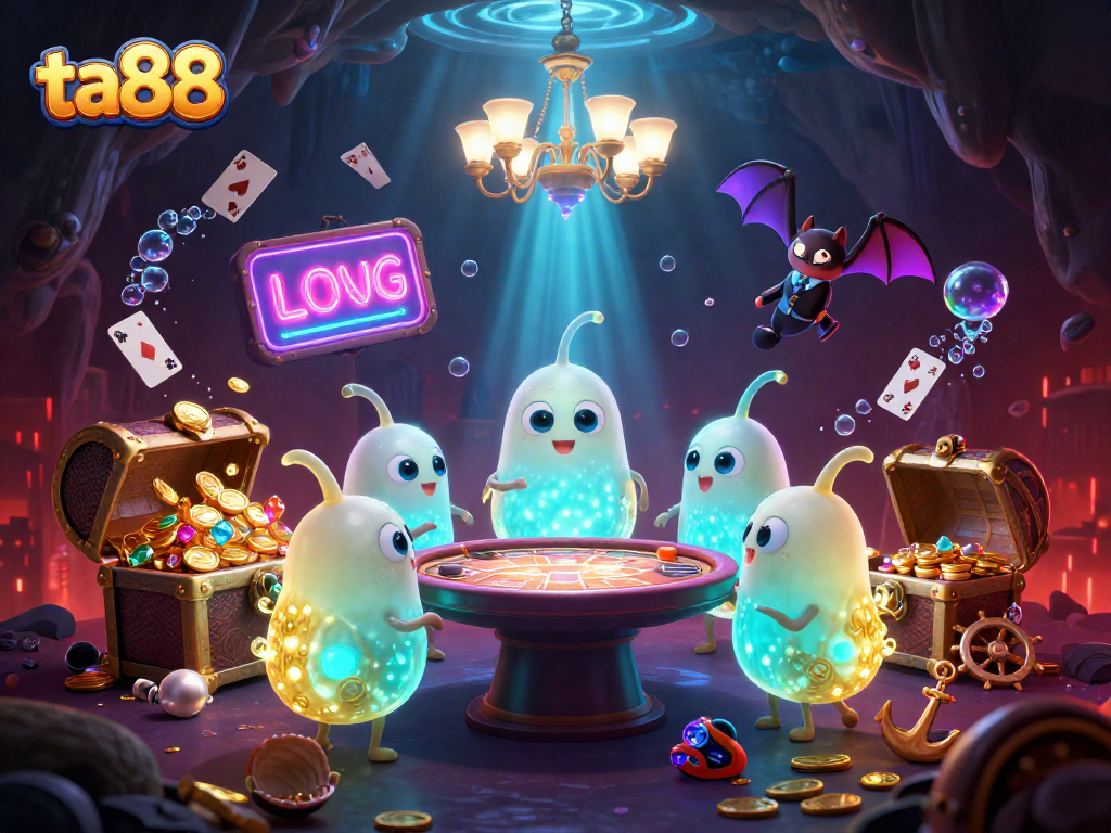 Experience the thrilling atmosphere of ta88 with bioluminescent glowworms illuminating a vibrant casino scene.