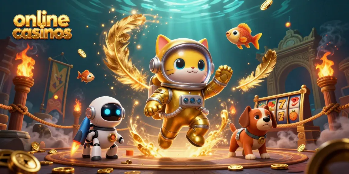 Betting at online casinos with an animated cat astronaut and dog in vibrant cosmic scenery.