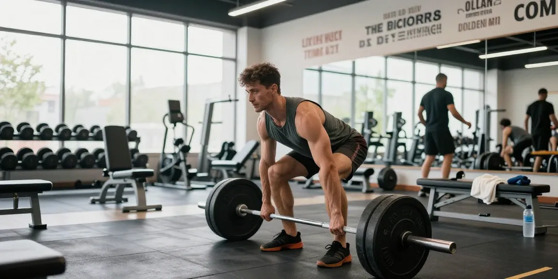 Bodybuilder lifting weights in a bright gym, showcasing Prime Pharma Steroiden fitness journey.
