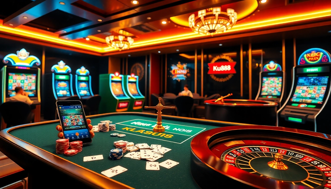 Experience the excitement of tải ku88 while betting at a luxurious online casino table with cards and chips.