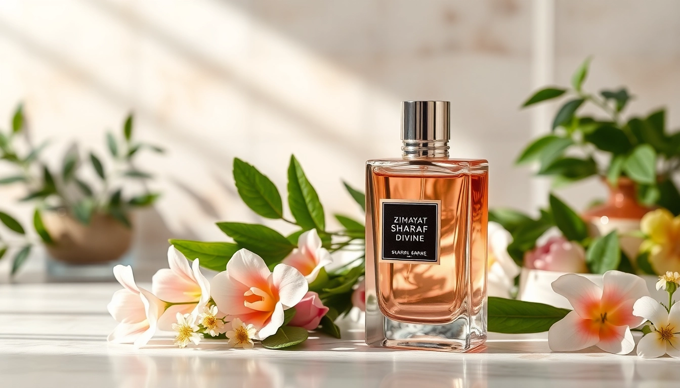Ervaar de luxe van Sharaf Divine by Zimaya met een elegant gepresenteerd parfum in een boutique setting.
