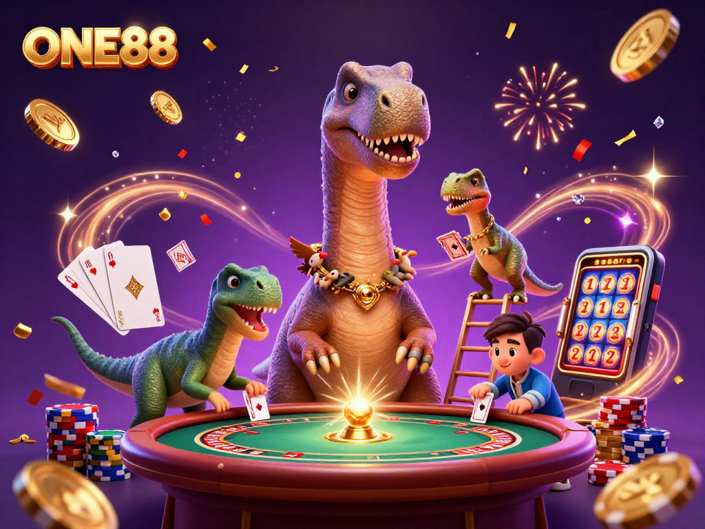 ONE88 players enjoying vibrant casino experience with thrilling card deals and animated games.
