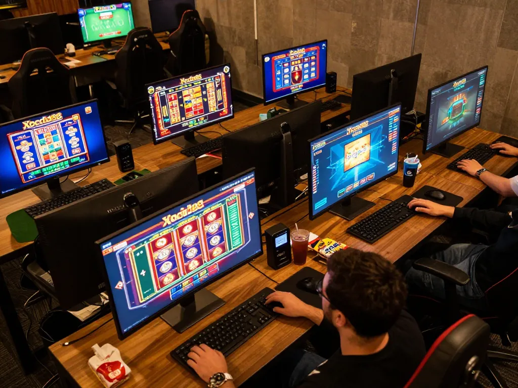 Xocdia88 online gaming setup featuring vibrant casino game displays and a focused player