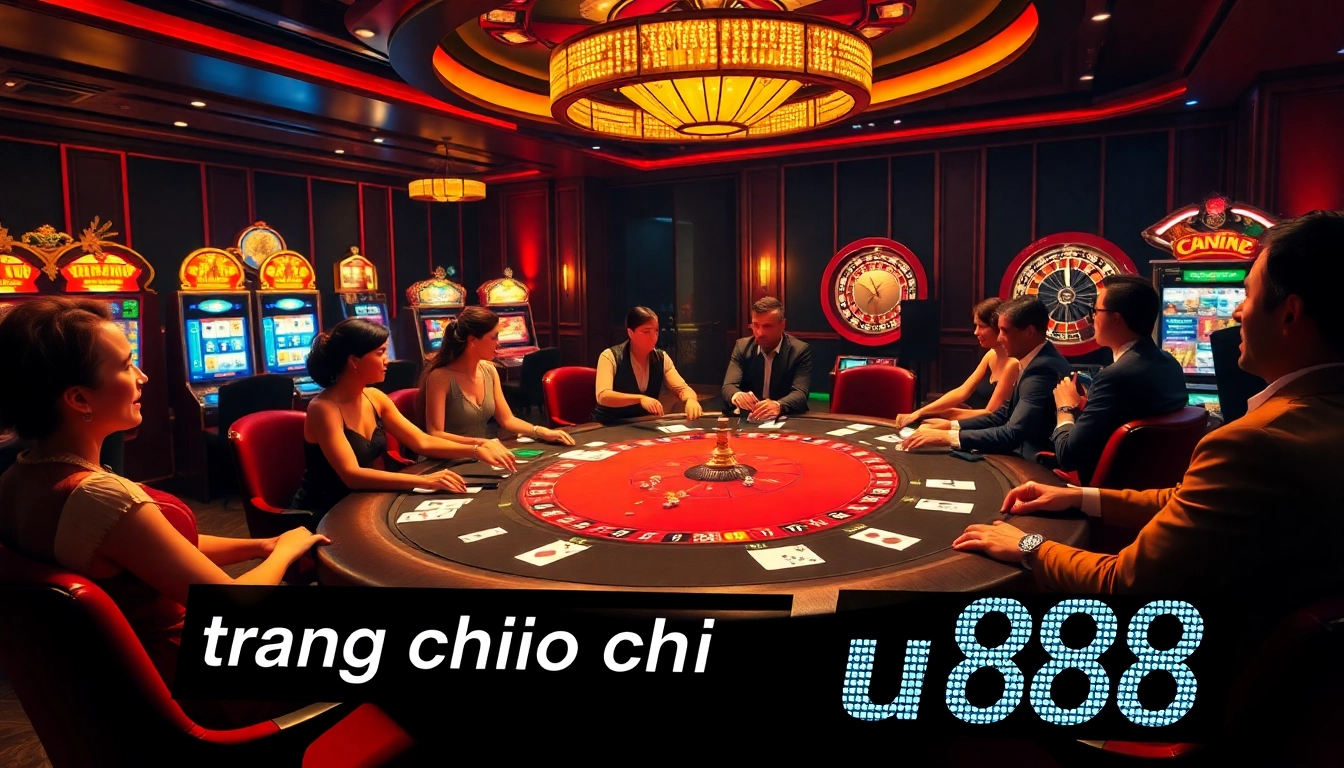Engaging scene of a poker game at trang chủ u888, showcasing high-stakes excitement with vibrant casino elements.