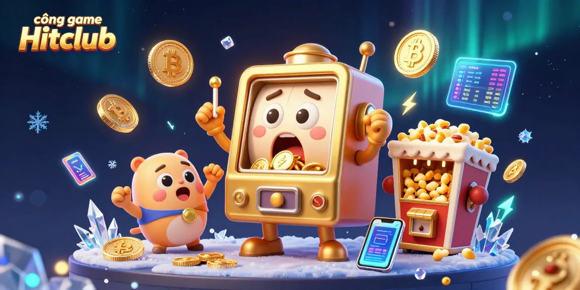 Experience thrilling moments at cổng game Hitclub with a vibrant casino scene featuring golden slot machines and energetic elements.
