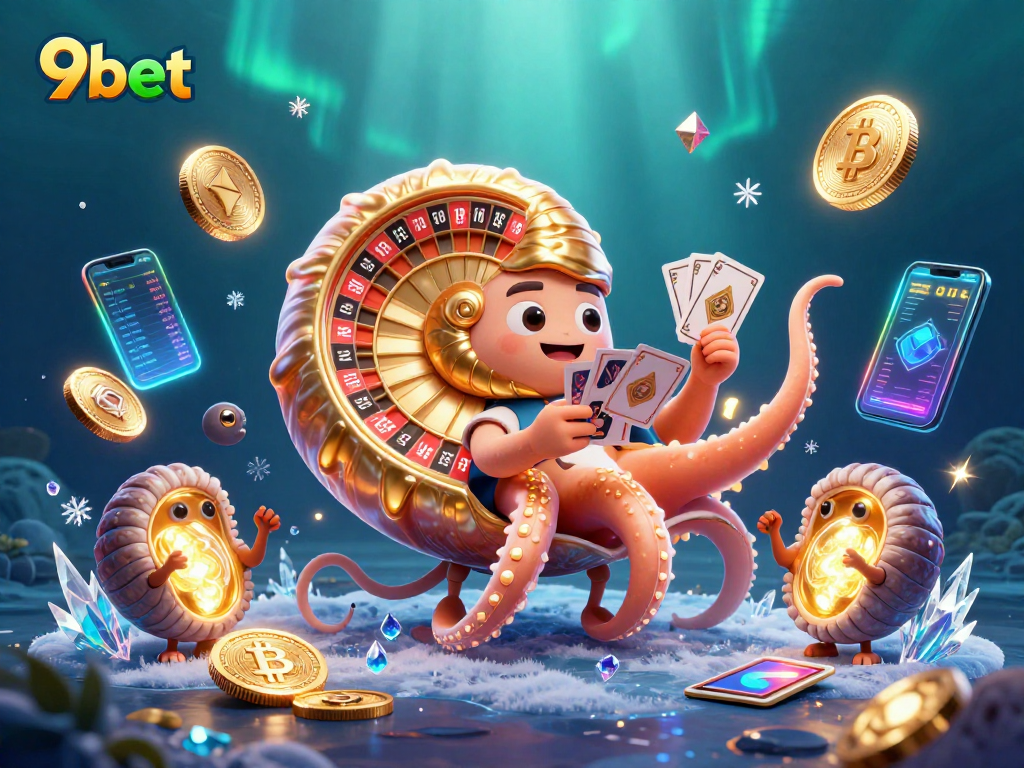 Engage in thrilling gameplay at 9bet with a vibrant 3D casino scene featuring unique crypto elements.