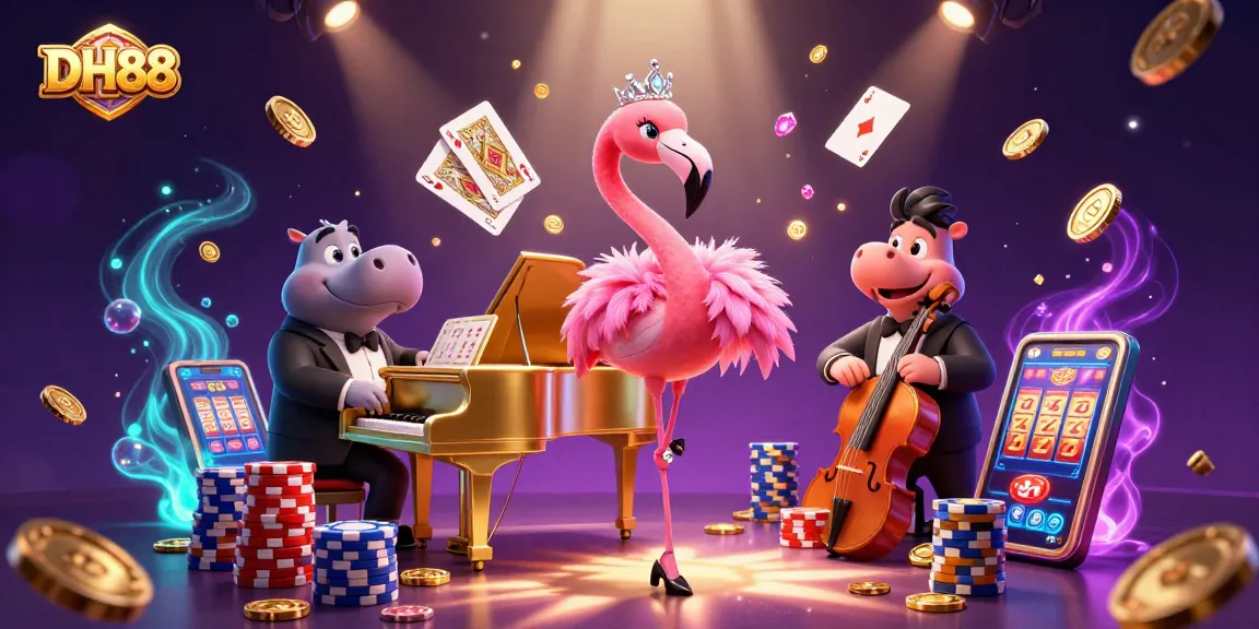 Experience excitement with DH88 casino as vibrant characters celebrate gaming with golden coins and cash prizes.