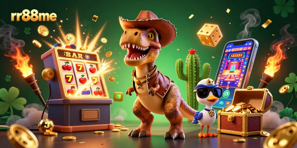Win big on rr88me with exciting jackpots and vibrant casino games showcased in a colorful 3D scene.