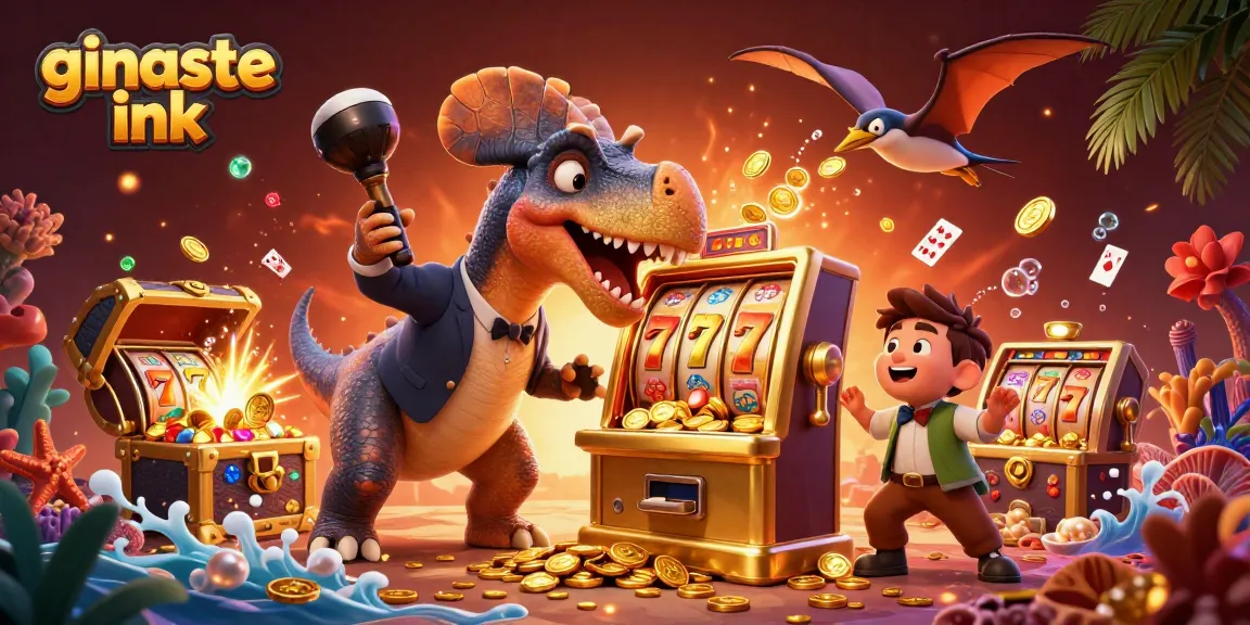 Experience thrilling slot action with ginaste ink as a pachycephalosaurus headbutts a golden machine for jackpots.