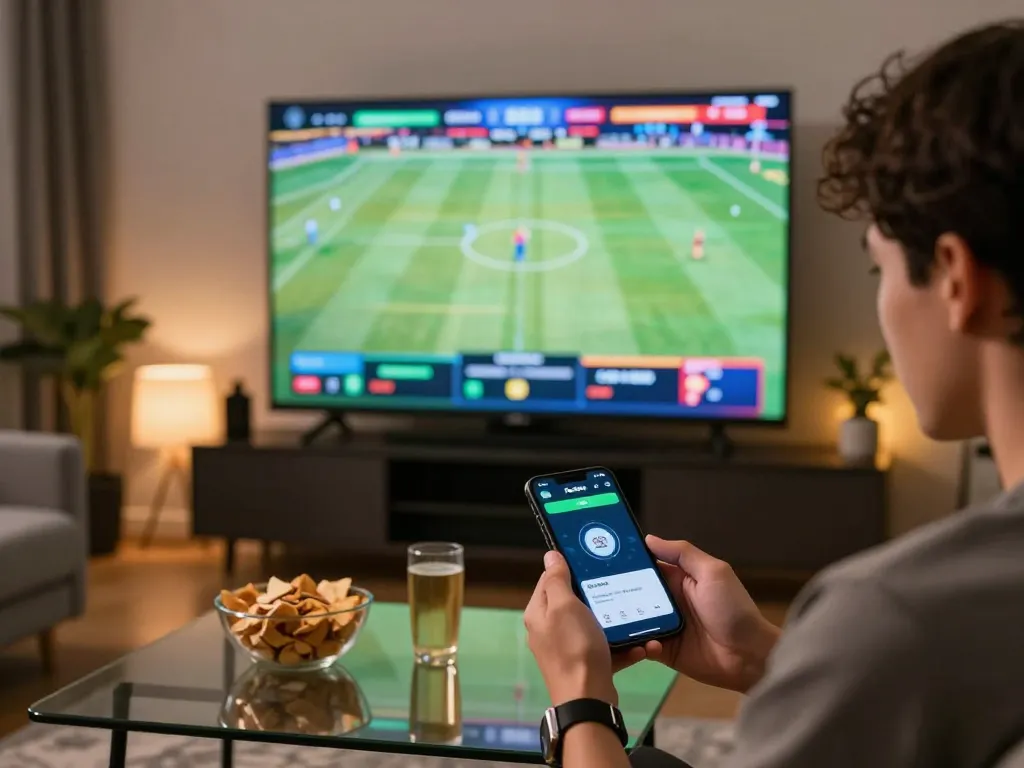 Placing bets on Fun88 com during an exciting live sports event in a modern home.