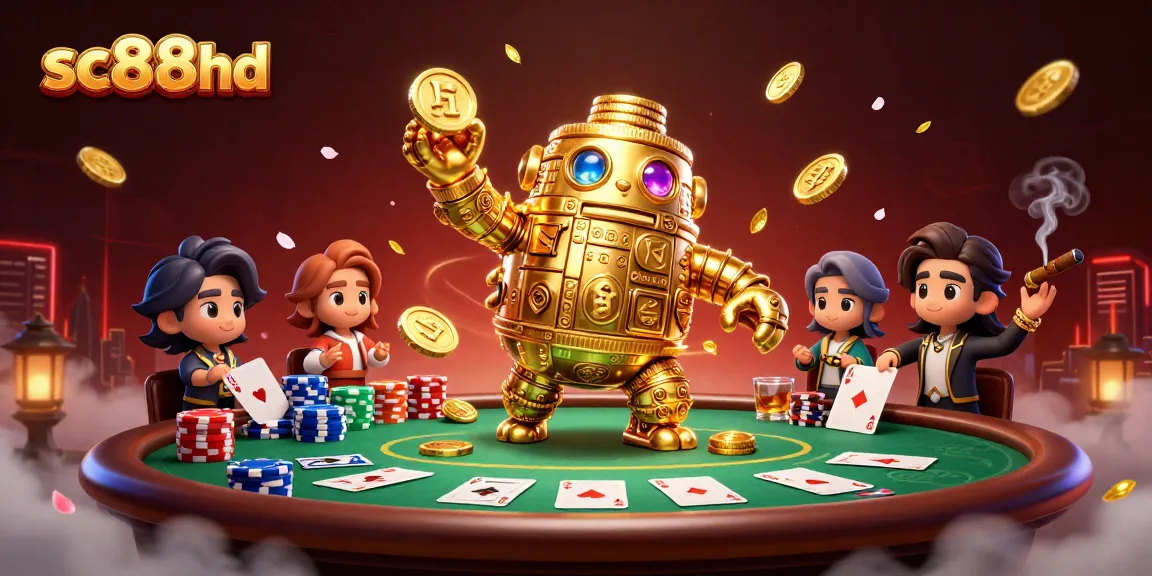 Win big with sc88hd, showcasing a vibrant 3D casino scene filled with poker elements.