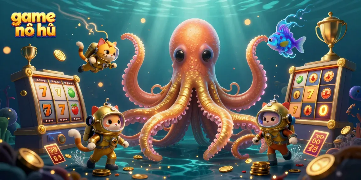 Experience the thrill of game nổ hũ with golden jackpots and 3D cartoon characters in a vivid underwater world.