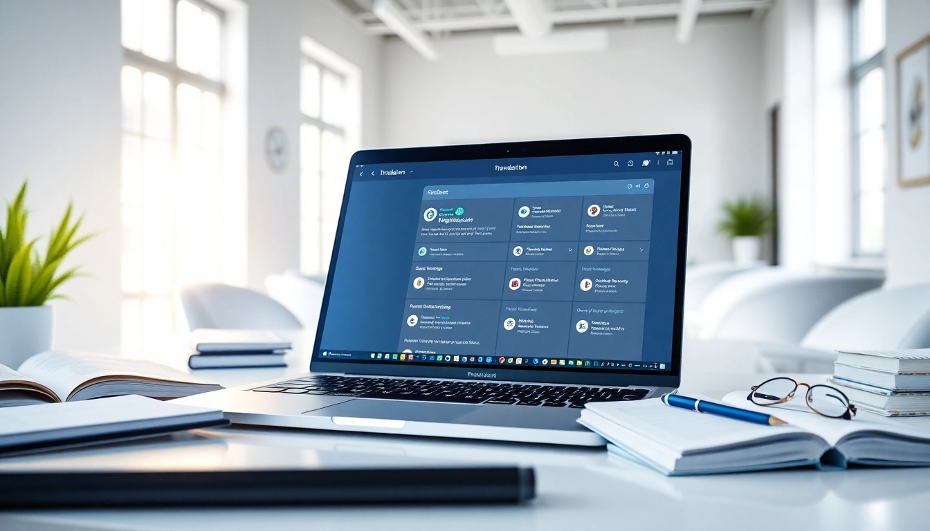 The 有道 translation app displayed on a sleek laptop in a modern workspace.