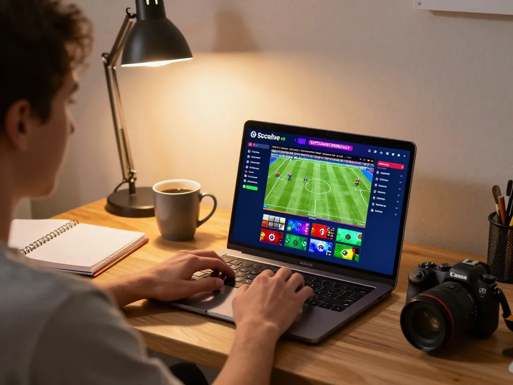 Socolive user enjoying seamless live football streaming on a laptop at home.