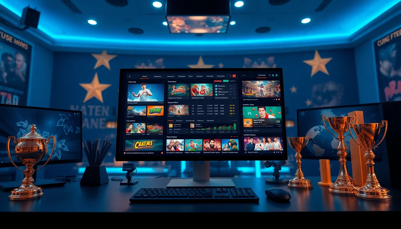 Top 10 nhà cái uy tín showcased in a modern gaming setup with engaging betting interfaces.