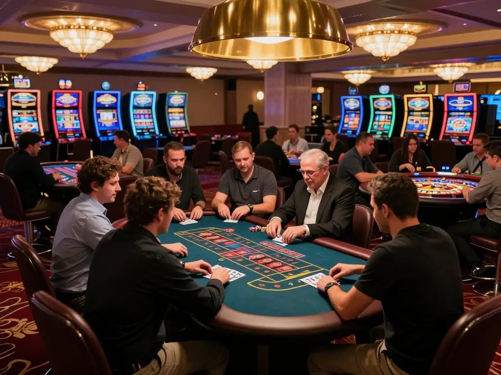 Các người chơi tham gia chiến lược tại bàn poker KO66 giữa không gian sang trọng của sòng bạc