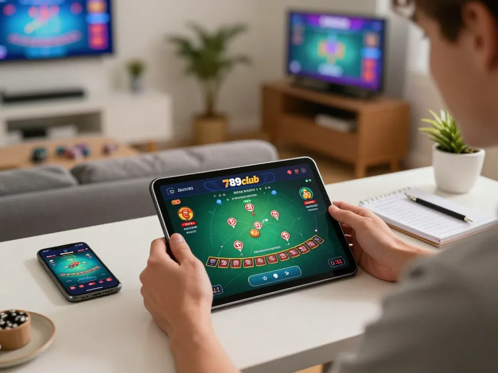 A player engages in blackjack gameplay on 789club, showcasing a stylish home environment and gaming strategies.
