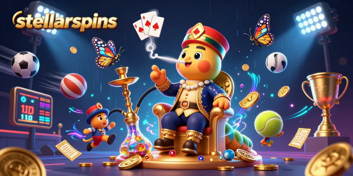 Win big with stellarspins in this dynamic casino-themed illustration featuring unique gaming elements.