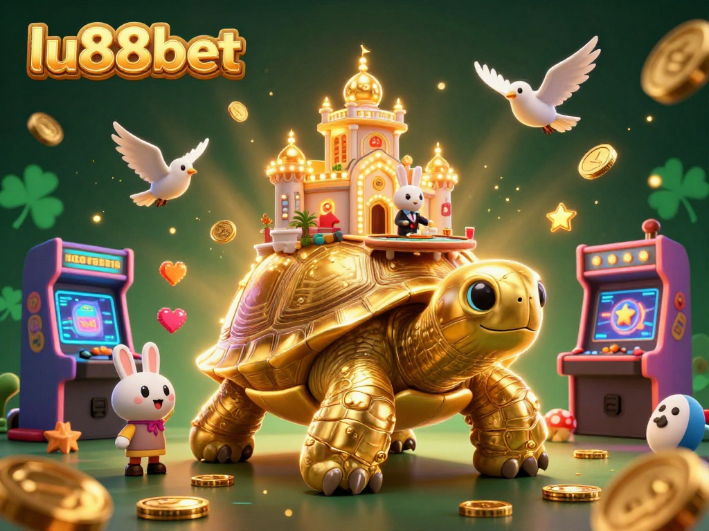 Experience excitement at lu88bet's vibrant casino world with a golden tortoise and immersive gaming.
