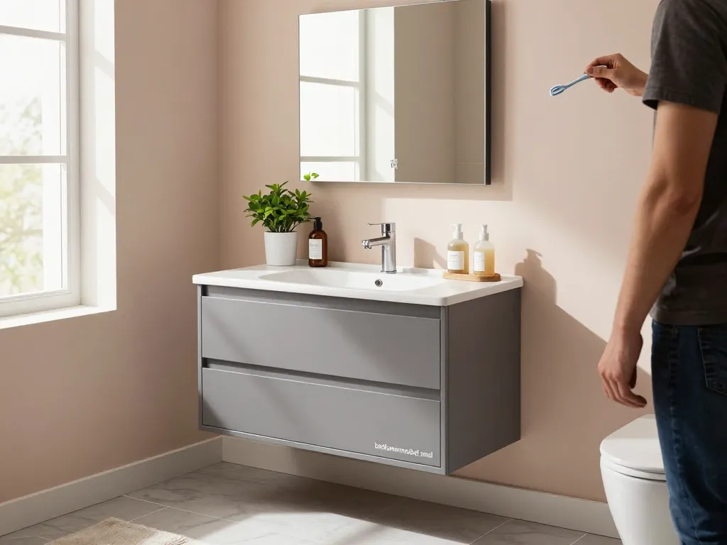 Modern "badkamermeubel smal" dat een stijlvolle badkamer met voldoende ruimte en elegante decoratie verbetert.