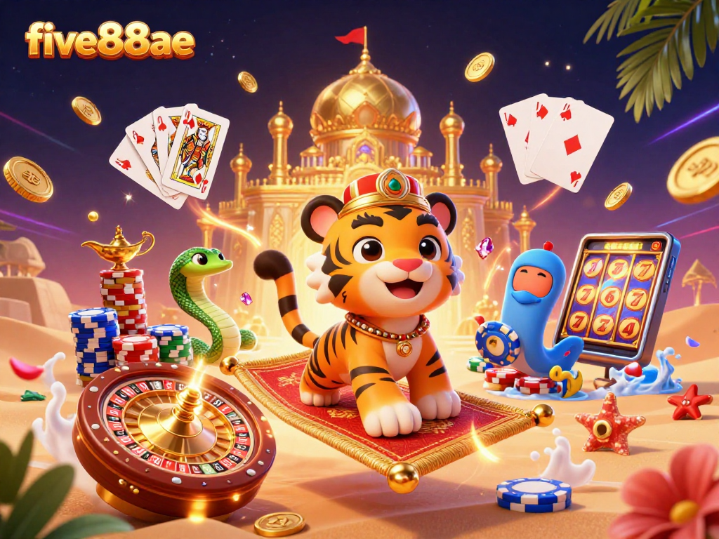 Experience the thrill with five88ae, as the tiger sultan conjures treasures on a floating carpet of poker chips.