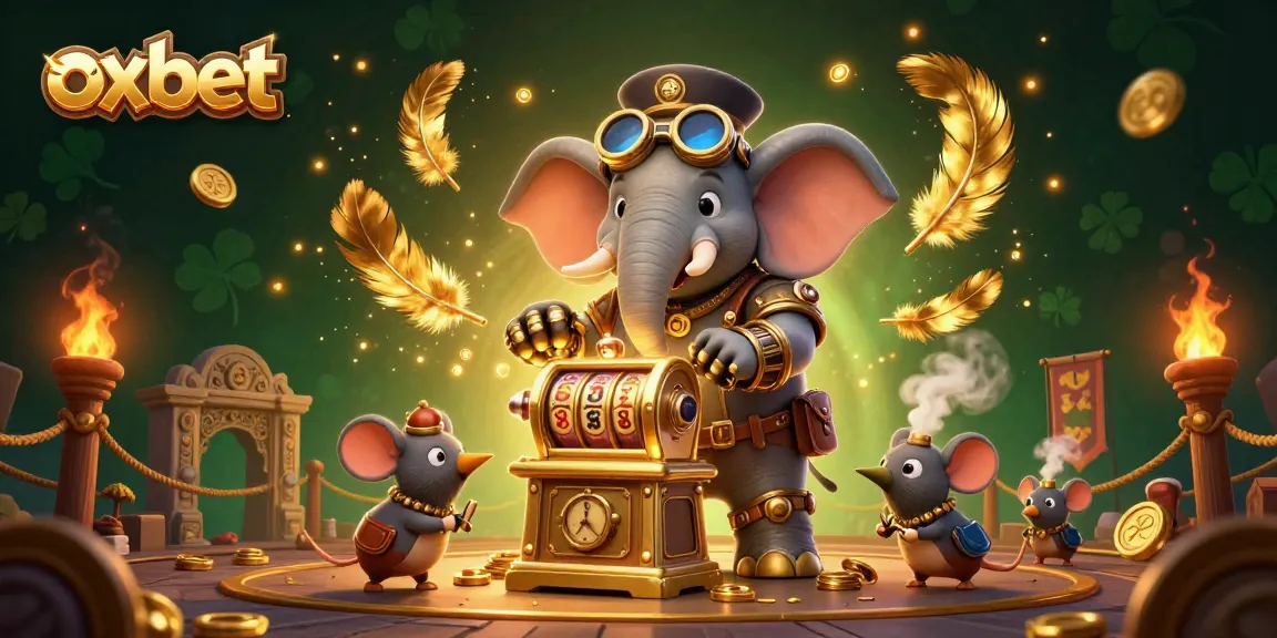 Experience thrilling gaming at OXBET with a steampunk elephant mastering the slot machine.