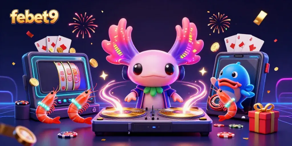 Celebrate big wins at febet9 with vibrant 3D casino characters and exciting gaming elements.