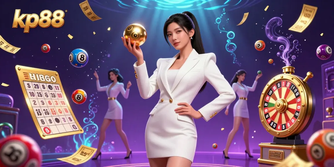 Win big with kp88 as an elegant woman showcases a golden roulette ball. Exciting casino elements surround her.