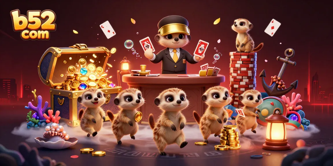 Engage in thrilling casino action with b52 com featuring joyous meerkats in dynamic gaming setup.
