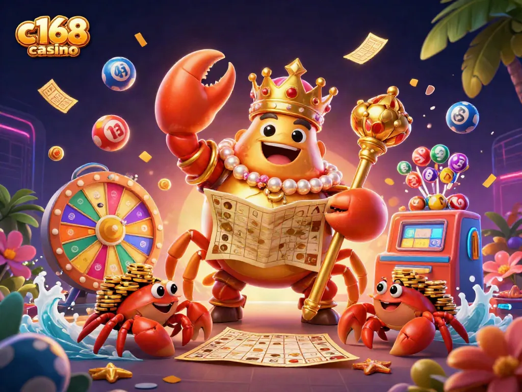 Experience the vibrant world of c168 casino with lively 3D illustrations and interactive game elements.