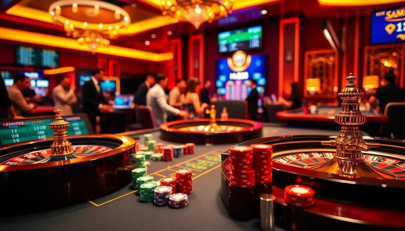 Experience the thrill of winning at NK88 with high-stakes gambling activities featuring vibrant casino tables.